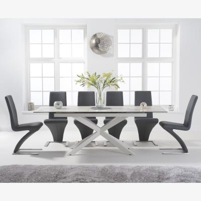 Oak&More Boston 180cm White Leg Extending Ceramic Dining Table With 10 Black Hampstead Z Chairs