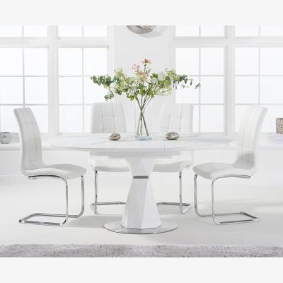 Oak&More Venosa 120cm Round White Extending Dining Table With 6 Black Vigo Chairs