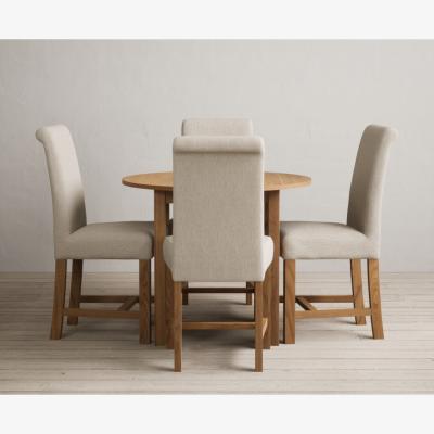 Oak&More Extending York 90cm Solid Oak Dining Table with 4 Natural  Chairs