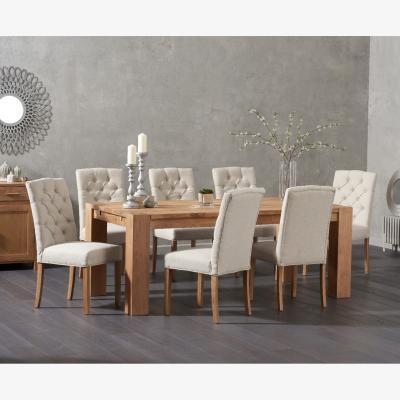 Oak&More Sheringham 200cm Solid Oak Dining Table with 6 Natural Isabella Chairs with Sheringham Oak Extensions (Pair)
