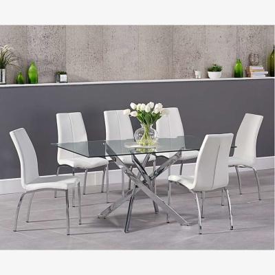 Oak&More Ex-display Denver 160cm Glass Dining Table with 4 CREAM Cavello Chairs