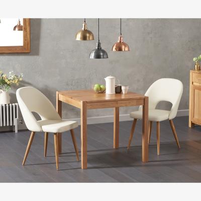 Oak&More Oxford 80cm Solid Oak Dining Table With 4 Grey Hudson Faux Leather Chairs