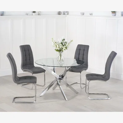 Oak&More Denver 110cm Glass Dining Table With 4 Black Vigo Chairs
