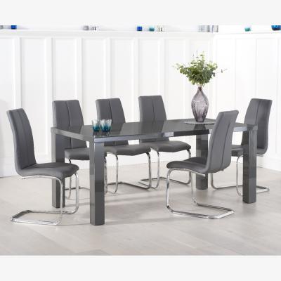 Oak&More Atlanta 200cm Dark Grey High Gloss Dining Table With 6 Grey Tarin Chairs