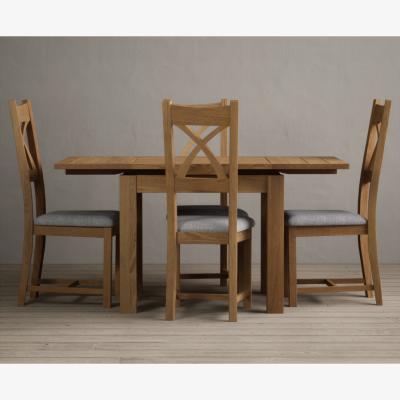 Oak&More Extending Buxton 90cm Solid Oak Dining Table with 6 Blue Natural Solid Oak Chairs