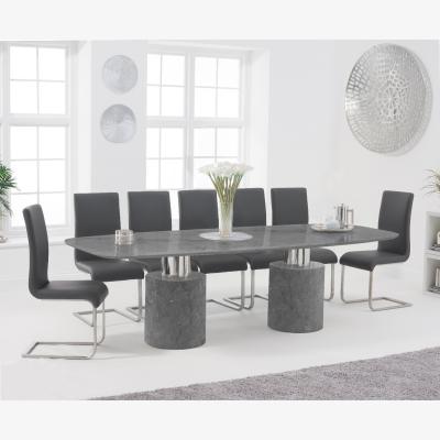 Oak&More Antonio 260cm Grey Marble Dining Table With 12 Grey Malaga Chairs