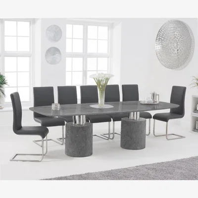 Oak&More Antonio 260cm Grey Marble Dining Table With 12 Grey Malaga Chairs