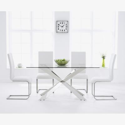 Oak&More Juniper 160cm Glass Dining Table With 6 White Malaga Chairs