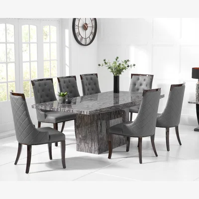 Oak&More Crema 180cm Grey Marble Dining Table with 10 Grey Francesca Chairs
