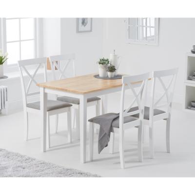 Oak&More Chiltern 114cm Oak and White Table with Epsom Chairs with Grey Fabric Seats - Oak and White, 4 Chairs