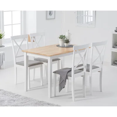 Oak&More Chiltern 114cm Oak and White Table with Epsom Chairs with Grey Fabric Seats - Oak and White, 4 Chairs