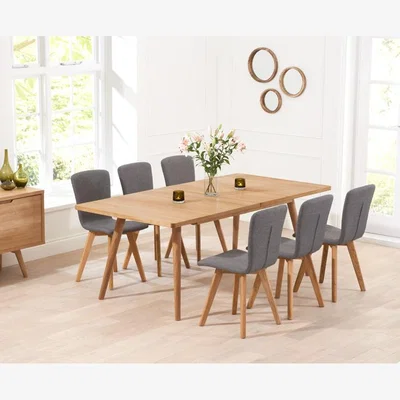 Oak&More Ruben 150cm Retro Oak Extending Dining Table and 10 Grey Chairs