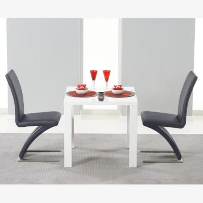 Oak&More Atlanta 80cm White High Gloss Dining Table With 2 Grey Hampstead Z Chairs