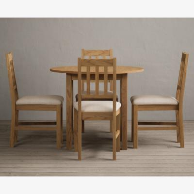 Oak&More Extending York 90cm Solid Oak Dining Table With 2 Light Grey York Chairs