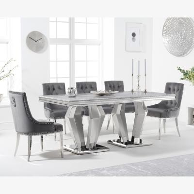 Oak&More Viscount 180cm Marble Dining Table With 8 Grey Sienna Velvet Chairs