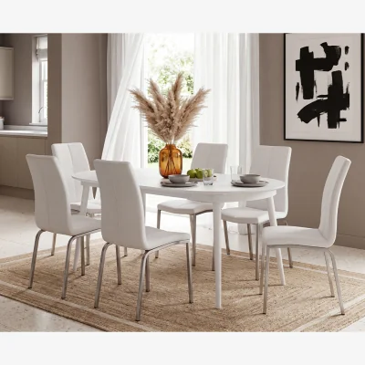 Oak&More Extending Veneti White High Gloss Dining Table with 6 White Marco Chairs
