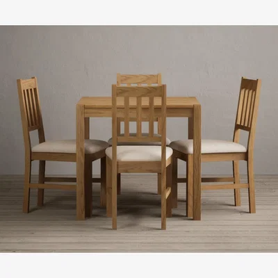 Oak&More York 80cm Solid Oak Dining Table With 2 Blue York Chairs