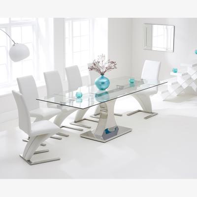 Oak&More Athena 160cm Extending Glass Dining Table With 8 Grey Hampstead Z Chairs