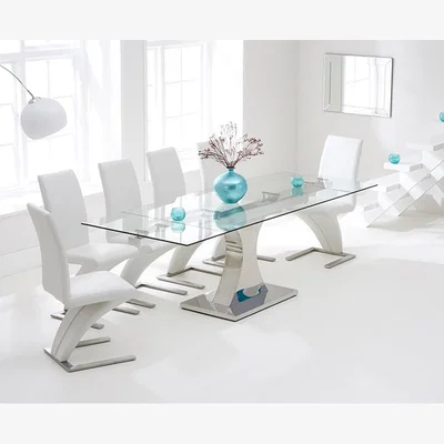 Oak&More Athena 160cm Extending Glass Dining Table With 8 Grey Hampstead Z Chairs