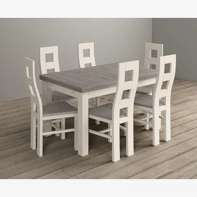 Oak&More Extending Dartmouth 140cm Oak and Soft White Painted Dining Table With 8 Flow Back Chairs