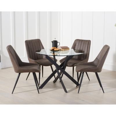 Oak&More Mara 100cm Round Glass Dining Table with Marcel Antique Chairs