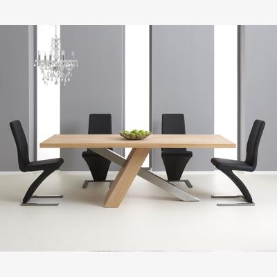Oak&More Michigan 180cm Solid Oak and Metal Industrial Dining Table With 8 Black Aldo Chairs