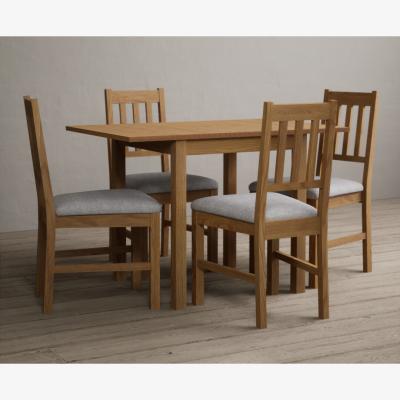 Oak&More Extending York 70cm Solid Oak Dining Table With 2 Brown York Chairs