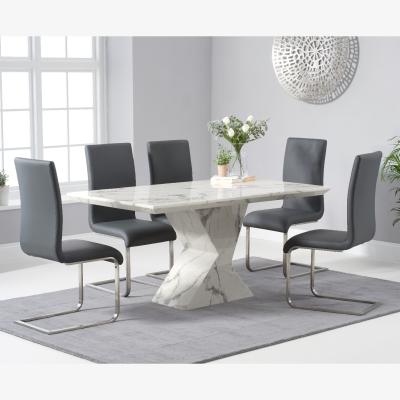 Oak&More Aaron 160cm White Marble Dining Table With 4 Grey Malaga Dining Chairs