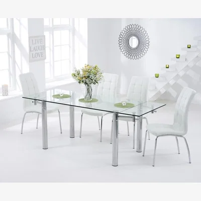 Oak&More Geneva 140cm Glass Extending Dining Table With 6 Cream Calgary Chairs