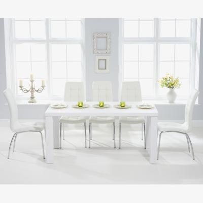 Oak&More Atlanta 160cm White High Gloss Dining Table With 4 Ivory White Calgary Chairs