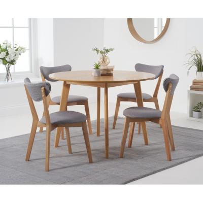 Oak&More Sacha 110cm Round Dining Table with Sacha Grey and Oak Cushion Seat Chairs - Oak and Grey, 2 Chairs