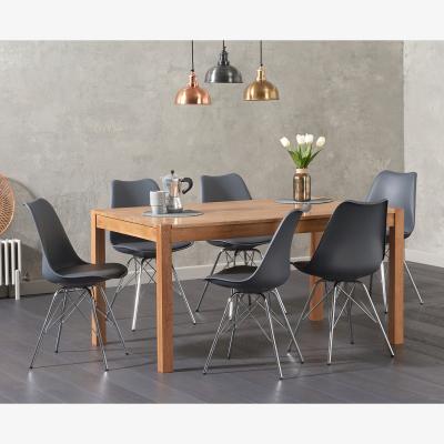 Oak&More Oxford 150cm Solid Oak Dining Table With 8 Light Grey Celine Chrome Leg Chairs