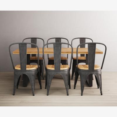 Oak&More Loft Solid Oak 190cm Dining Table With 8 Oak and Metal Chairs