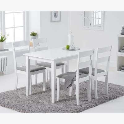 Oak&More Chiltern 114cm White Table with Chiltern Chairs with Grey Fabric Seats - White, 4 Chairs
