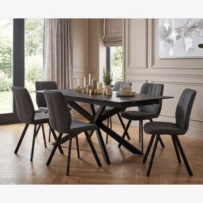 Oak&More Boston 180cm Grey Stone Extending Dining Table with 6 Grey Hendrick Chairs