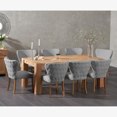 Oak&More Sheringham 240cm Solid Oak Dining Table with 8 Grey Isla Chairs