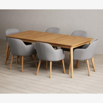 Oak&More Extending Ruben 200cm Retro Oak Dining Table with 6 Light Grey Oliver Chairs