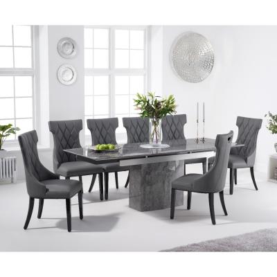 Oak&More Metropolis 160cm Extending Grey Marble Dining Table with Freya Chairs - Black, 4 Chairs