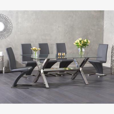 Oak&More Renzo 200cm Glass Dining Table With 10 Grey Hampstead Z Chairs