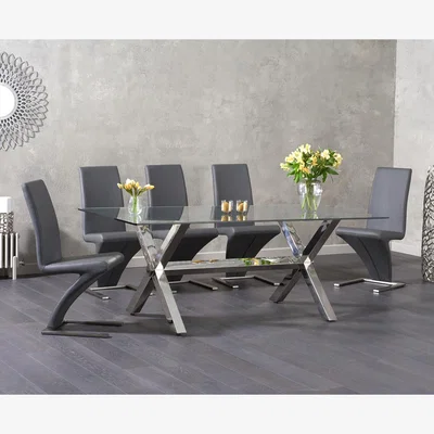 Oak&More Renzo 200cm Glass Dining Table With 10 Grey Hampstead Z Chairs