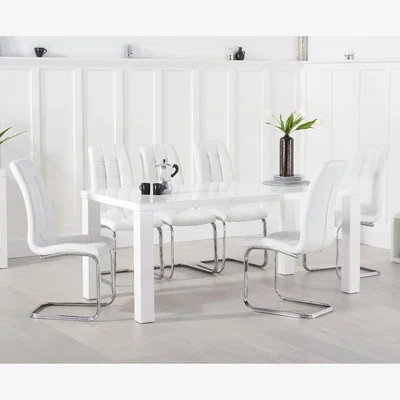 Oak&More Atlanta 200cm White High Gloss Dining Table With 10 White Lorin Chairs