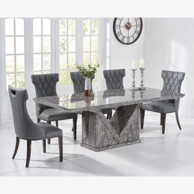 Oak&More Mocha 180cm Grey Marble Dining Table With 8 Grey Sophia Chairs