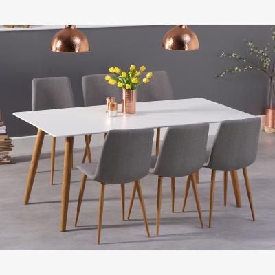 Oak&More Malmo 180cm Matt White Dining Table With 8 Grey Astrid Fabric Wooden Leg Chairs