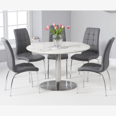 Oak&More Bali 120cm Round White Marble Effect Dining Table With 2 Brown Calgary Dining Chairs