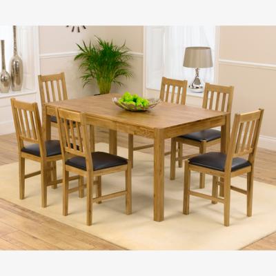 Oak&More Oxford 150cm Solid Oak Dining Table With 6 Brown Oxford Chairs