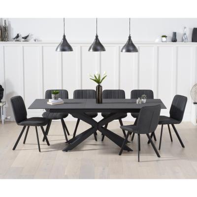 Oak&More Boston 180cm Grey Stone Extending Dining Table with Dexter Faux Leather Chairs - Brown, 6 Chairs