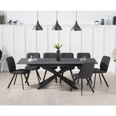 Oak&More Boston 180cm Grey Stone Extending Dining Table with Dexter Faux Leather Chairs - Brown, 6 Chairs