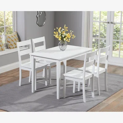 Oak&More Chiltern 114cm White Painted Dining Set With 6 White Chairs