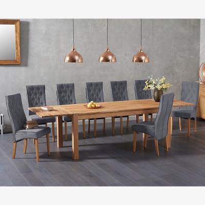 Oak&More Thetford 180cm Oak Dining Table with 10 Grey Maya Chairs with Thetford 45cm Oak Extensions