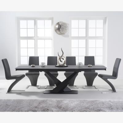 Oak&More Jacob 180cm Extending Grey Stone Table with Hampstead Z Chairs - Ivory, 6 Chairs